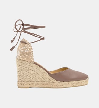 Espadrilles compensées en cuir nappa à lacets CARINA - Castaner - Taupe