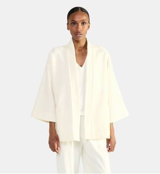 Poncho col kimono en polaire, Silence - Laurence Tavernier - Écru