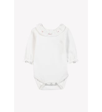 Body - Rosée coton col volanté  broderies fleurs - Tartine Et Chocolat - Rose pâle