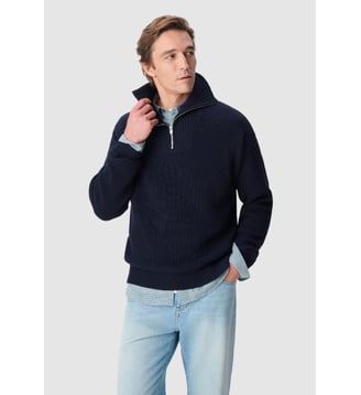 Pull col camionneur tricot côtelé - Ikks - Bleu nuit