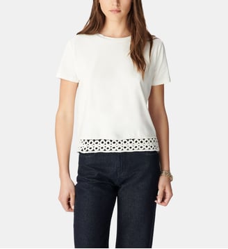 Tee-shirt col rond crochet et sequins - Ikks - Off white
