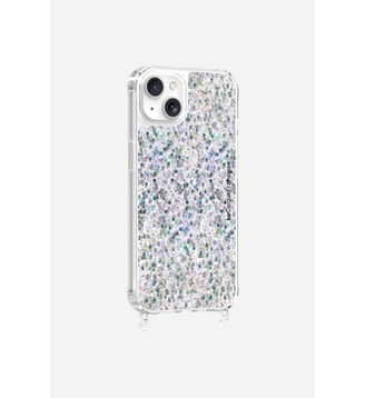 Coque de téléphone paillettes holographiques avec anneaux pour iPhone 15 Plus - La Coque Française - Argent