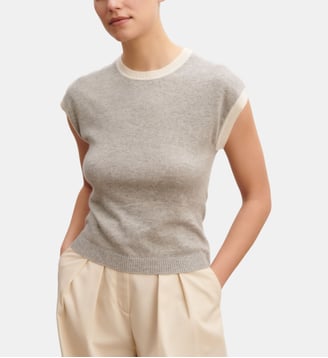 Pull droit sans manches en cachemire - Bompard - Gris et écru