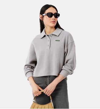 Sweatshirt col polo côtelé oversize - Lacoste - Gris chine