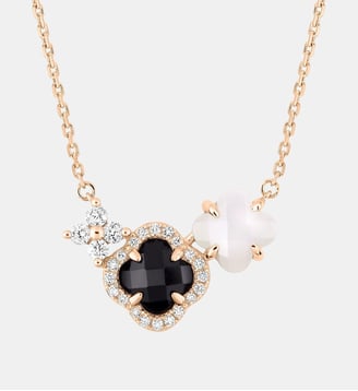 Collier, onyx, nacre blanches, diamants, or rose - Morganne Bello - Or rose