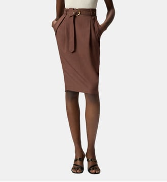 Jupe mi-longue ajustée avec ceinture - Pinko - Marron foncé