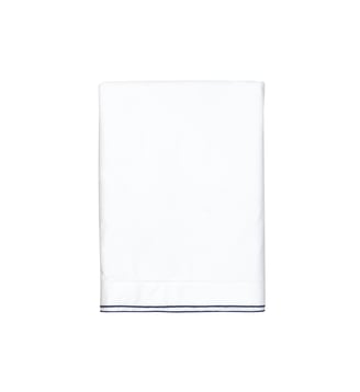 Drap plat en percale de coton, SIMPLICITÉ CHIC - Blanc Cerise - Blanc et indigo