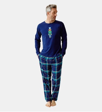 Pyjama en jersey épais et flanelle de coton - Mark - Arthur - Marine