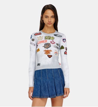 Top en jersey côtelé avec imprimé patch all-over - Diesel - Blanc