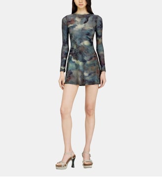 Robe courte imprimée avec détails en cristal - Diesel - Bleu et marron
