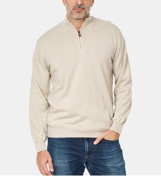 Pull col zippé en coton Ecru - Atelier Privé - Beige