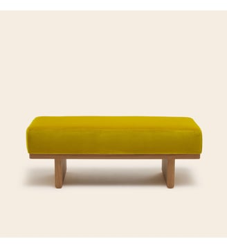 Banc ANCA  Bois et tissu naturel - Madura - Velours jaune sulfure