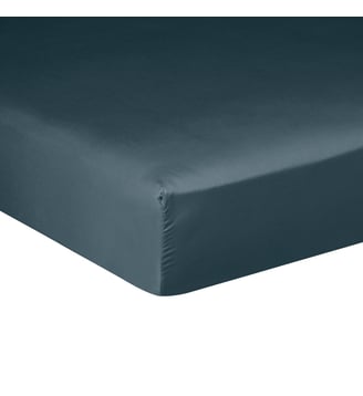 Drap Housse Pure White Satin Lavé Stone - Drouault - Bleu foncé