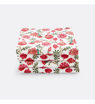 Lot de 4 serviettes de table coton lavé - La Redoute Interieurs - Blanc et rouge