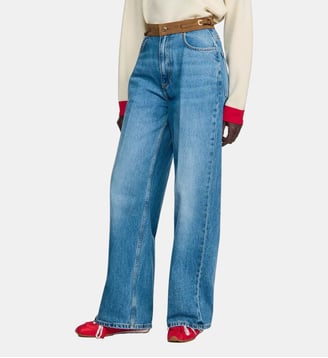 Jean droit ceinture en cuir - Sandro - Bleu jean