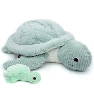 Peluche Sauvenou tortue maman et bébé - Déglingos - Vert d'eau