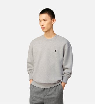 Sweatshirt Ami De Coeur En Coton - AMI Paris - Gris cendre chiné