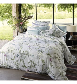 Housse de couette imprimée en satin de coton bio, MATIN - Alexandre Turpault - Blanc