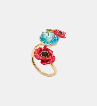 Bague ajustable pierre ronde bleue et coquelicot - Les Néréides - Multicolore