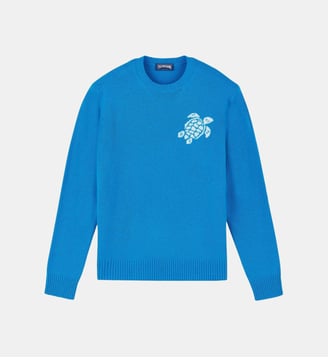 Pullover en coton et cachemire ras-du-cou Tortue - Vilebrequin - Bleu néon