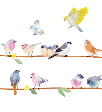 Frise adhésive sticker Branche d'oiseaux - Mimi' lou - Multicolore