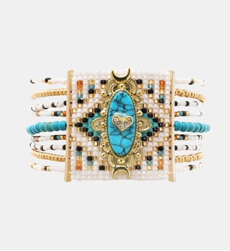 Bracelet perles régalbles avec cabochon central cœur KALUMEY - Hipanema - Bleu turquoise
