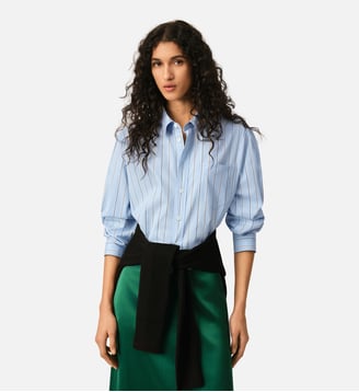 Chemise courte manches longues en coton - AMI Paris - Bleu cachemire et ivoire