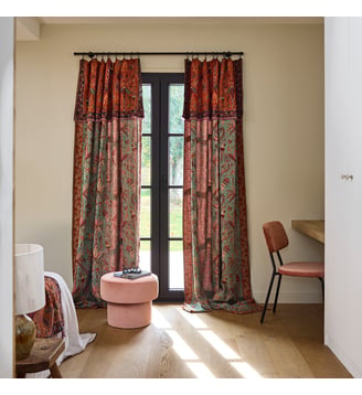 Rideau Panneau Tamisant Jacquard au motif jungle - Madura - Orange et multicolore