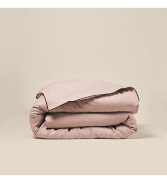 Housse De Couette  Lin lavé légèrement froissé - Madura - Rose poudré et bourdon noir