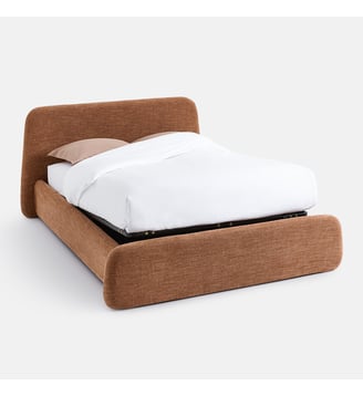 Lit coffre avec sommier relevable, tissu chenillé - La Redoute Interieurs - Caramel
