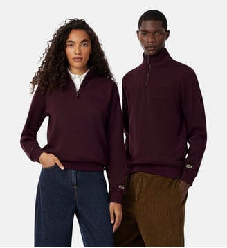 Sweatshirt col montant zippé marquage embossé - Lacoste - Marron