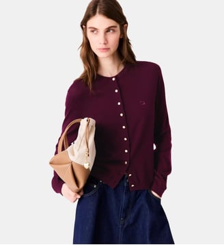 Cardigan avec logo brodé - Maje - Aubergine