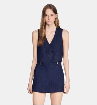 Jupe short à rayures sequins - Sandro - Marine fonce