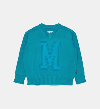 Pull col en V avec logo - MM6 Maison Margiela - Bleu turquoise