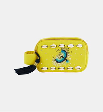 Pochette brodée de perles et coquillages YSIA - Wild - Jaune