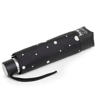 Parapluie solide, ultra déperlant, à ouverture/ fermeture manuelle - Isotoner - Pois noir et jaune