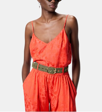 Top court en jacquard à fines bretelles - Pinko - Orange