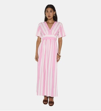 Robe Trapèze Rayée En Coton Primerose - Maison 123 - Rose