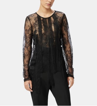 T-shirt ajusté en dentelle à franges - Pinko - Noir