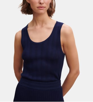 Débardeur slim maille côtelée en coton - Bompard - Bleu marine