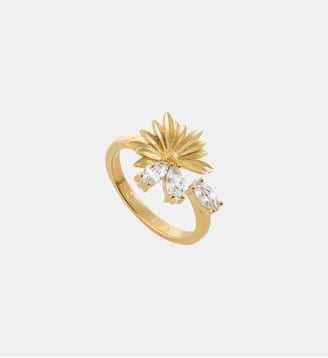 Bague ajustable dorée fleur de marguerite et pierres blanches - Les Néréides - Doré