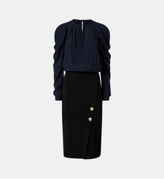 Robe mi-longue cintrée bi-matière - Pinko - Noir et bleu