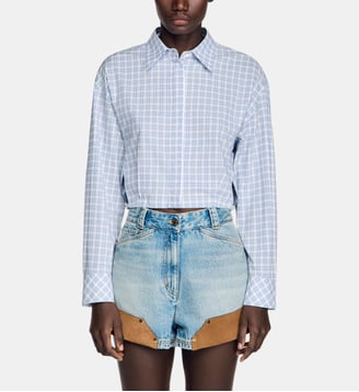 Chemise courte à carreaux - Sandro - Bleu blanc