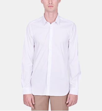 CHEMISE BLANCHE BLANCHE PETIT COL EN TWILL UNI COUPE CINTRÉE - Atelier Privé - Blanc