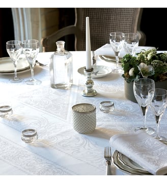 Nappe pur coton bio antitache motif jacquard blanc Alexandrine neige - Garnier Thiebaut - Blanc