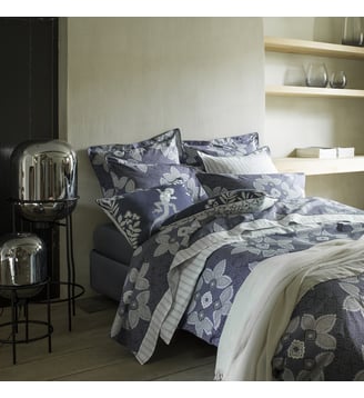 Housse de couette imprimée en percale de coton, MAGELLAN - Alexandre Turpault - Bleu marine