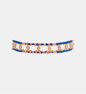 Bracelet manchette perles et liens fermoir aimanté YLIM - Hipanema - Bleu