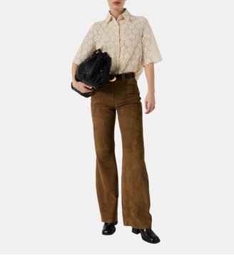 Pantalon flare en cuir velours - ANNA - Gerard Darel - Paille