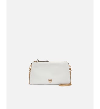 Petit sac à bandoulière mini double bag en cuir - Pinko - Blanc nembo doré antique