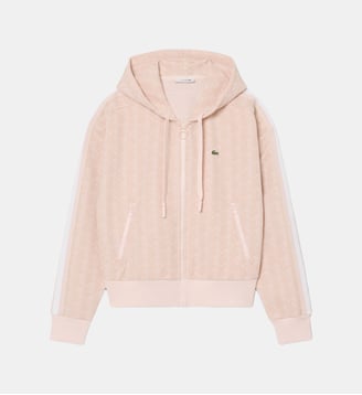 Sweatshirt à capuche jacquard monogramme - Lacoste - Rose et beige